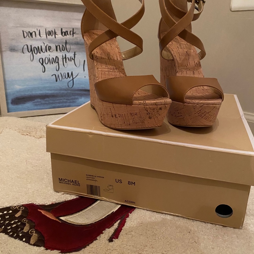 Michael Kors platform wedge shoes on luggage color